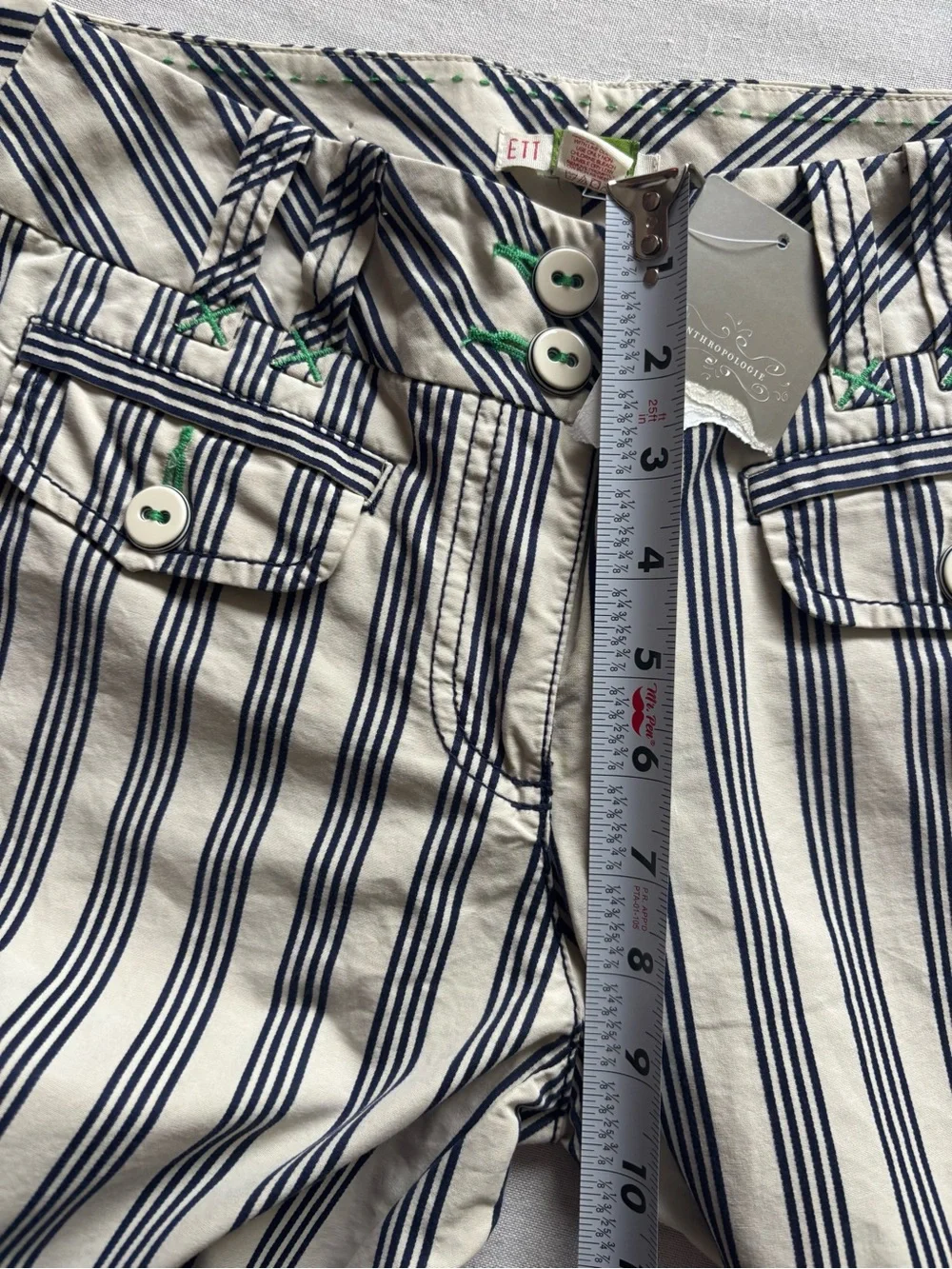 NWT Anthropologie Striped Wide Leg Full Length Pants Beige Navy Size 4 - Picture 8 of 10